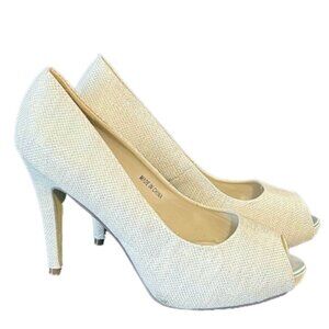 Paradox London PInk Champagne sparkly bridal peep toe heel shoe size 9.5